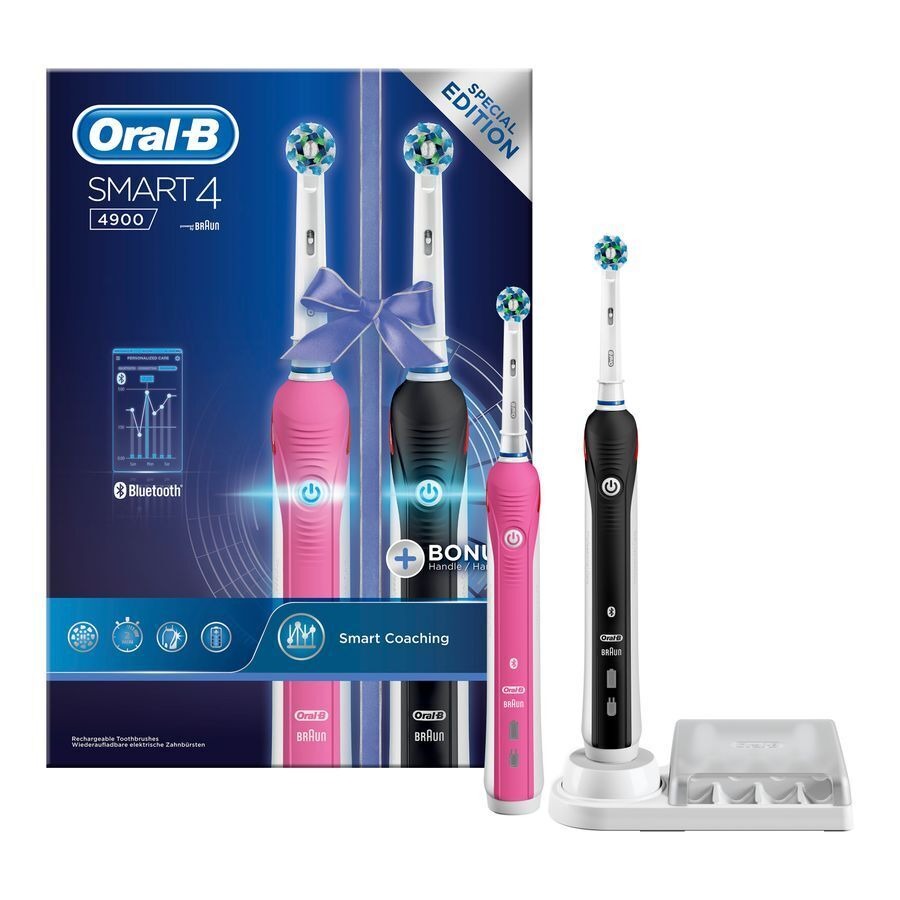 Oral-B Smart 4 Brosse à Dents Électrique Duo Pack Noir et Rose 