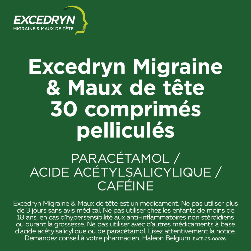 Excedryn Migraine et Meux de Tête 30 Comprimés
