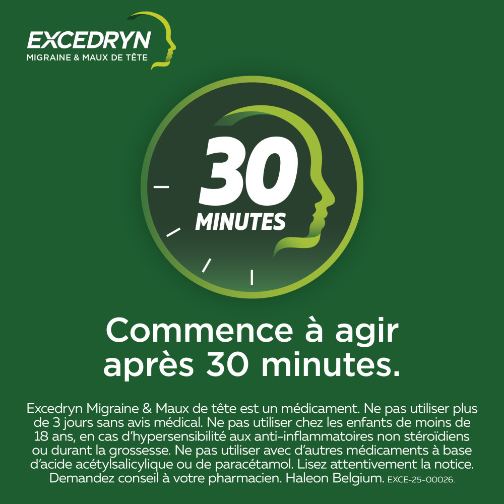 Excedryn Migraine et Meux de Tête 30 Comprimés
