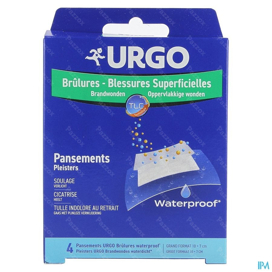 Urgo Brulures et Blessures Superficielles Waterproof Pansement 10x7cm 4 pièces