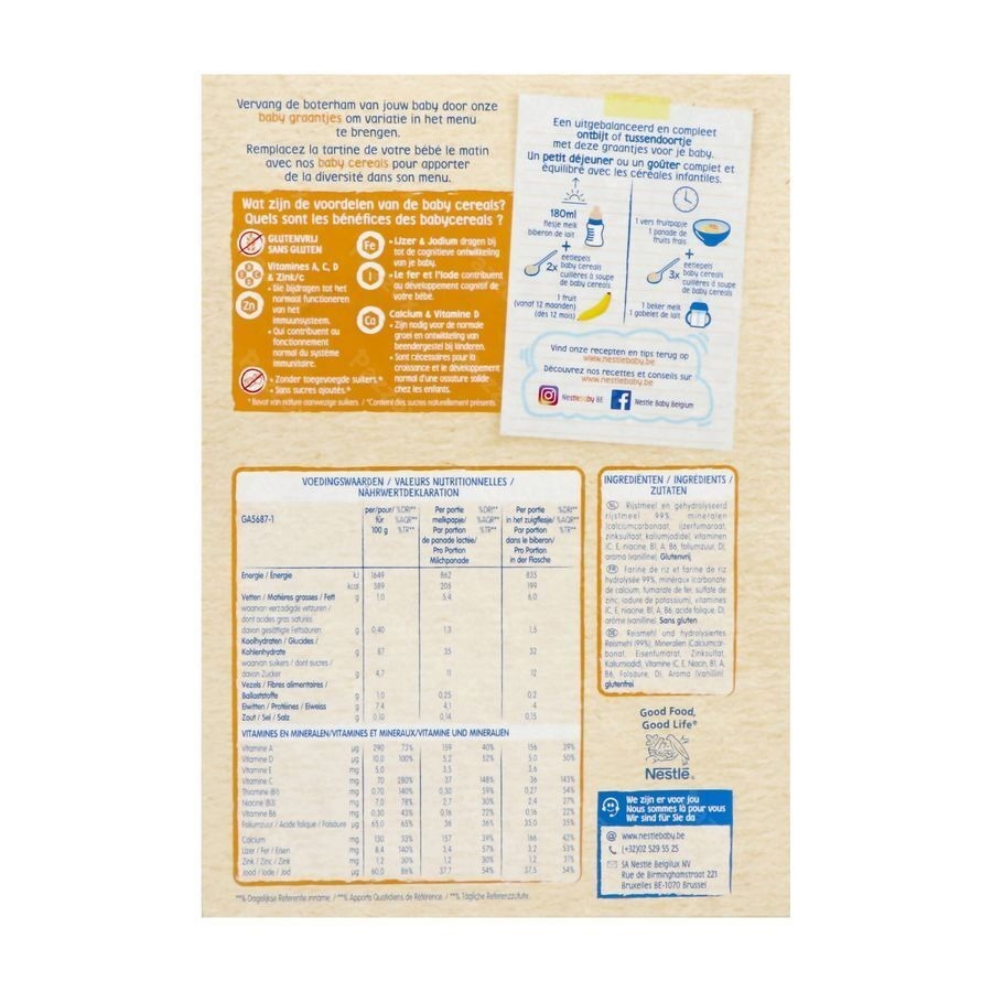 Nestle Baby Cereals Riz-Vanille Céréales Sans Gluten Bébé 6+ Mois 500g