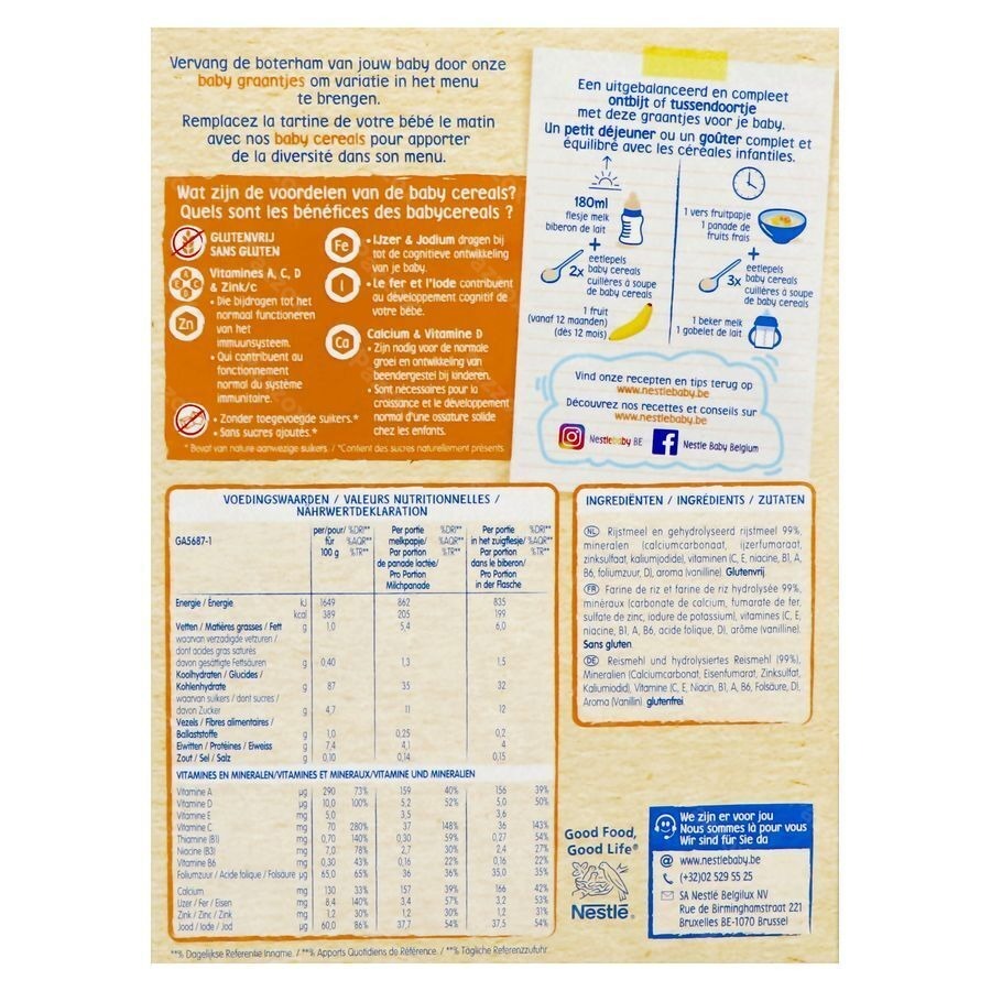 Nestle Baby Cereals Riz-Vanille Céréales Sans Gluten Bébé 6+ Mois 250g
