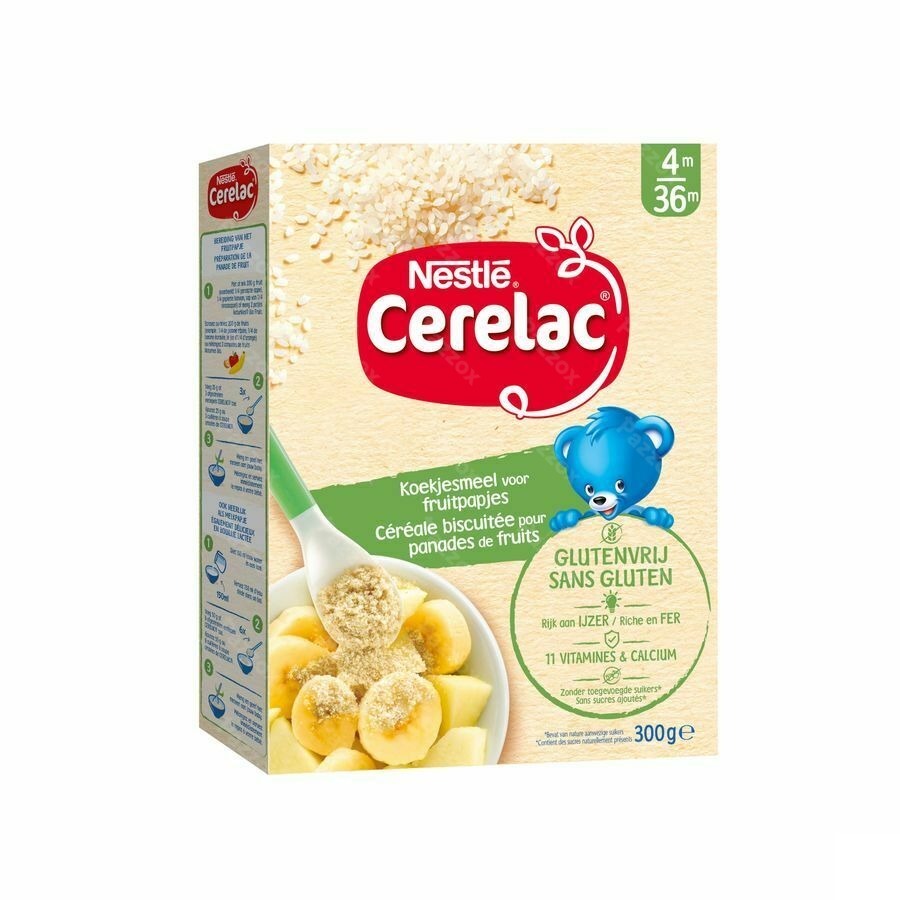 Nestle Cerelac Sans Gluten Céréales Biscuitées pour Panades de Fruits Bébé 4+ Mois 300g