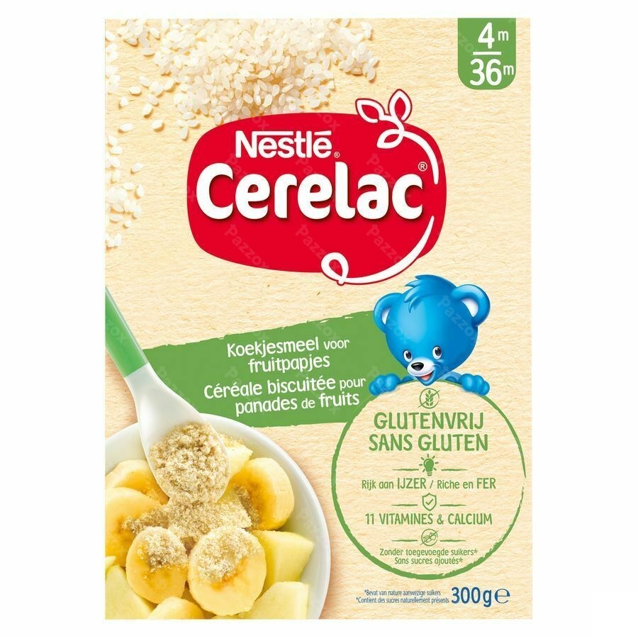 Nestle Cerelac Sans Gluten Céréales Biscuitées pour Panades de Fruits Bébé 4+ Mois 300g