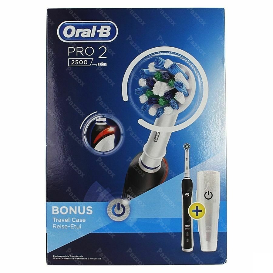 Oral B Pro 2 Brosse à Dents Électrique Noir + Etui Voyage