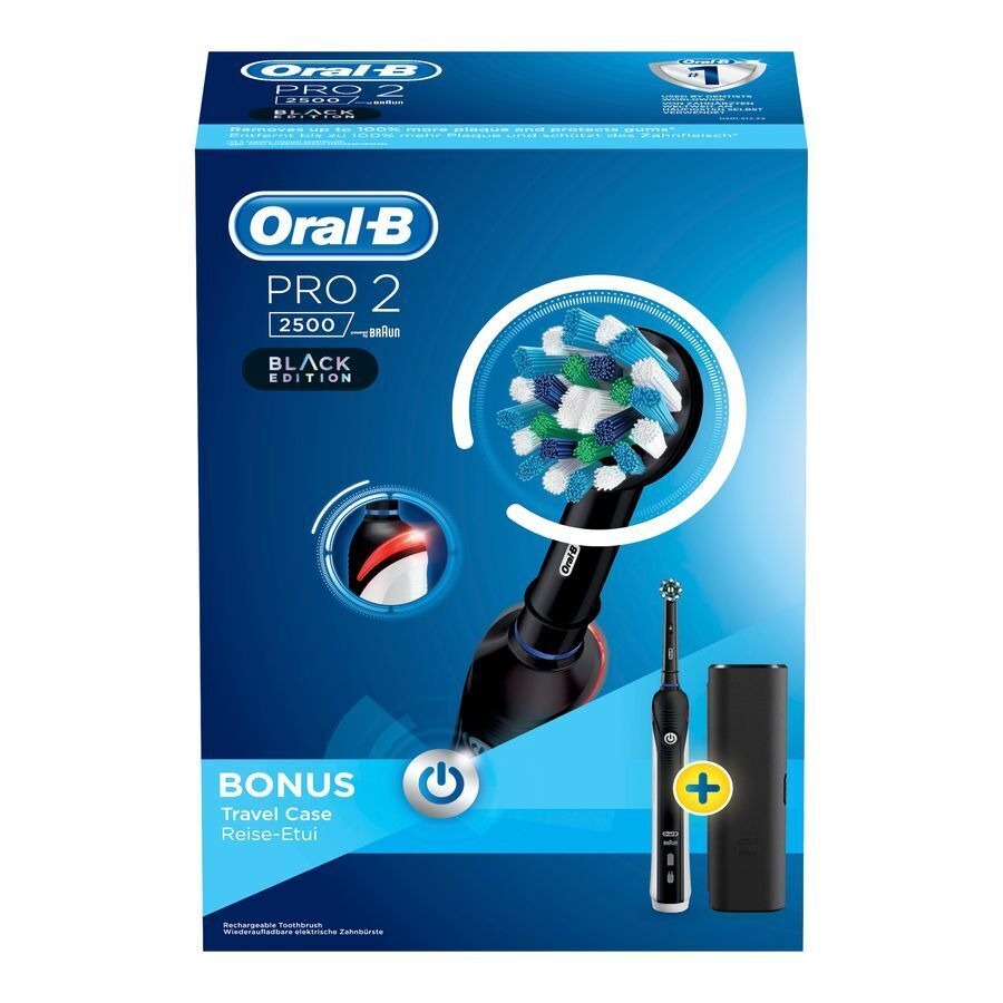 Oral B Pro 2 Brosse à Dents Électrique Noir + Etui Voyage