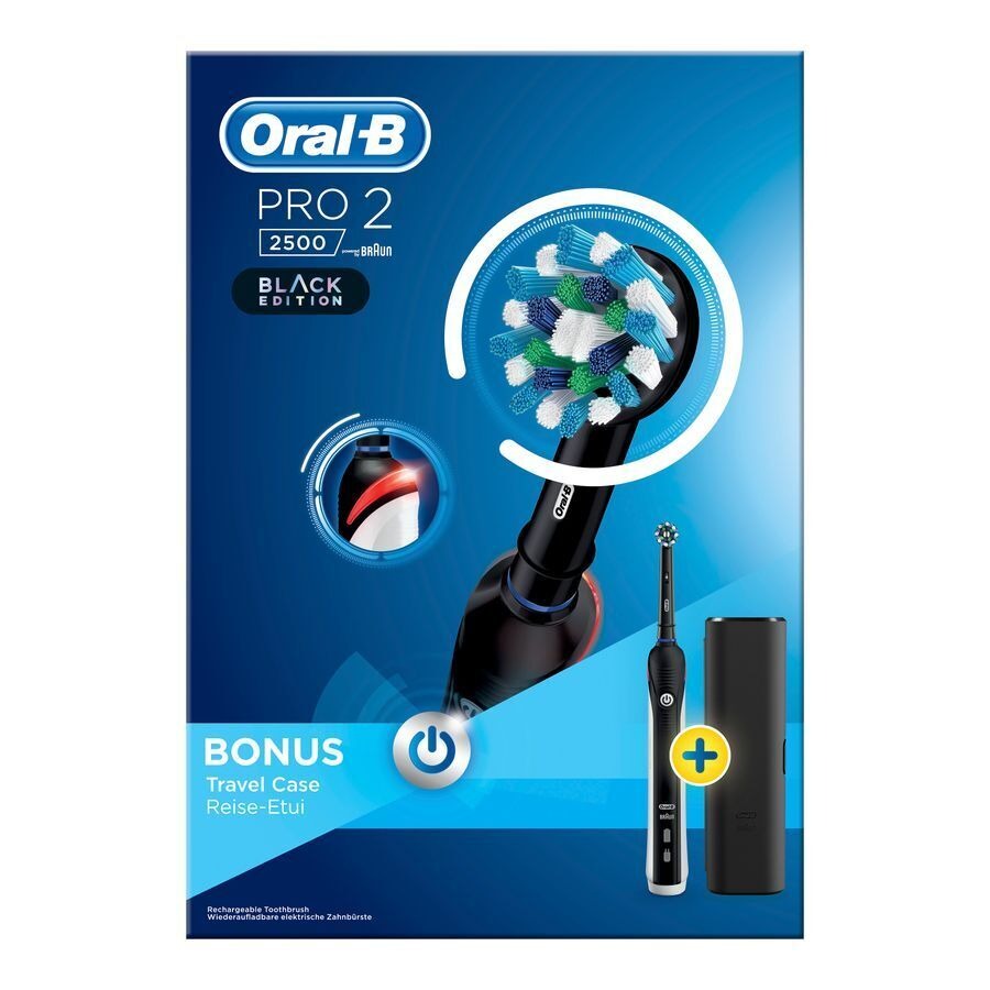 Oral B Pro 2 Brosse à Dents Électrique Noir + Etui Voyage