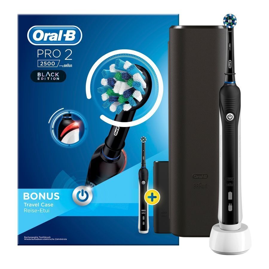 Oral B Pro 2 Brosse à Dents Électrique Noir + Etui Voyage