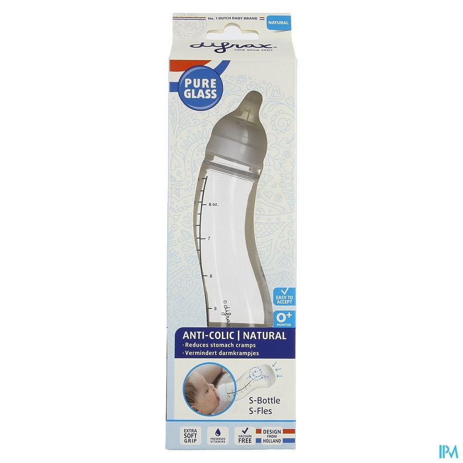 Difrax Biberon-s Natural Verre Blanc 250ml