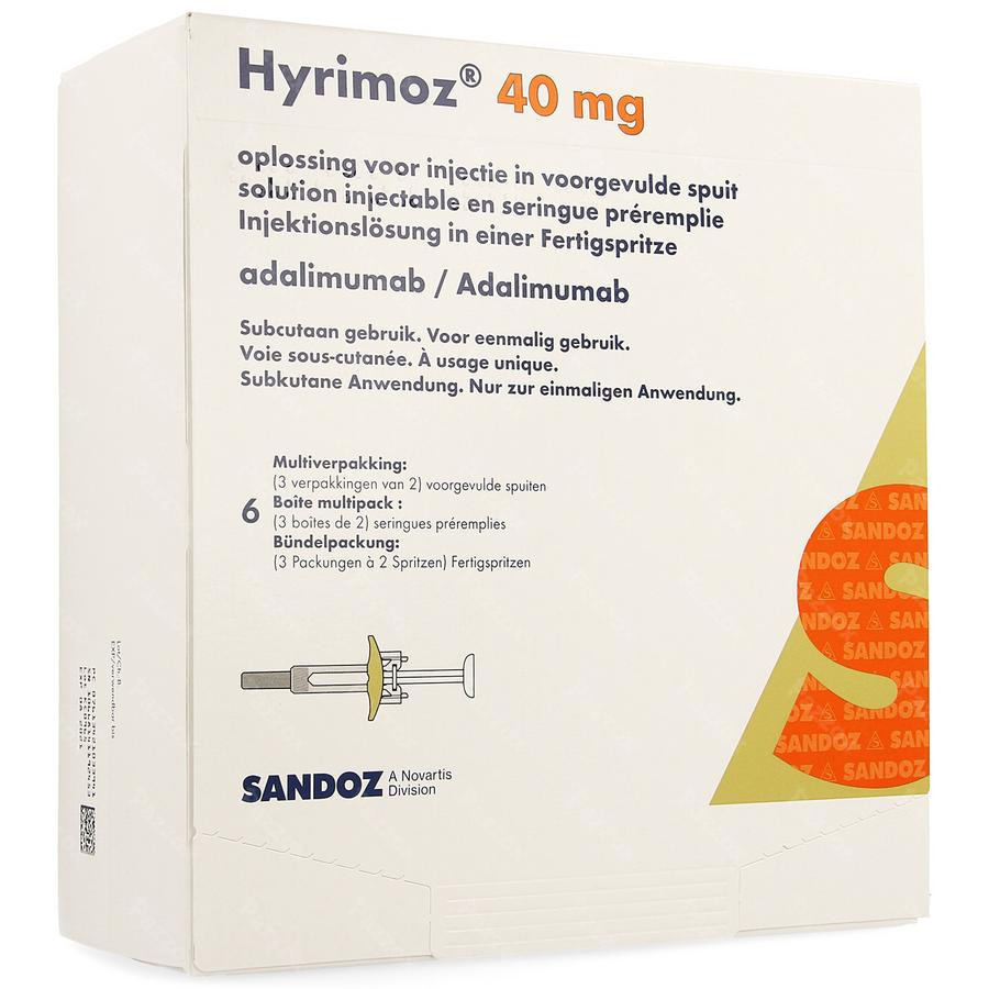 Hyrimoz 40mg Sol Inj 50mg/ml Seringue Preremp. 6
