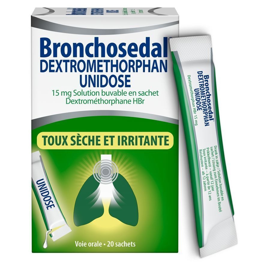 Bronchosedal® Dextromethorphan Unidose 15 Mg Solution Buvable En Sachet