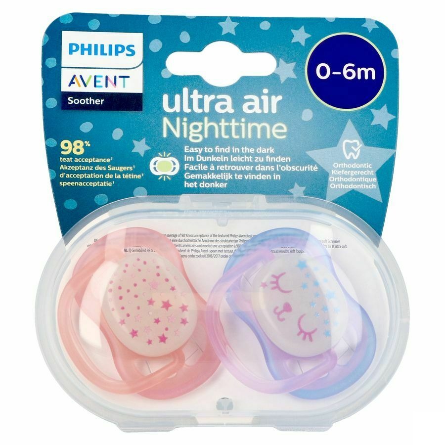 Philips Avent Sucette Air Night Girls 2  Pi&egrave;ce(s) +0m
