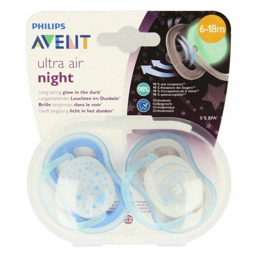 Philips Avent Sucette Air Night Boy 2 Pi&egrave;ce(s) +6m