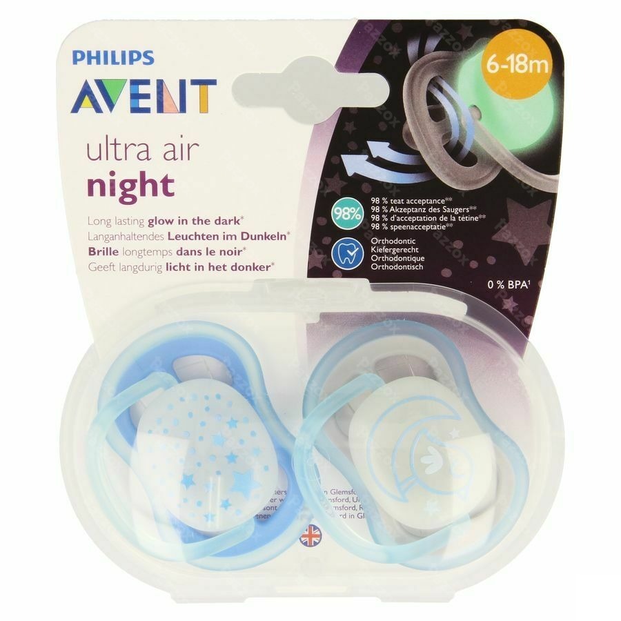 Philips Avent Sucette Air Night Boy 2 Pi&egrave;ce(s) +6m