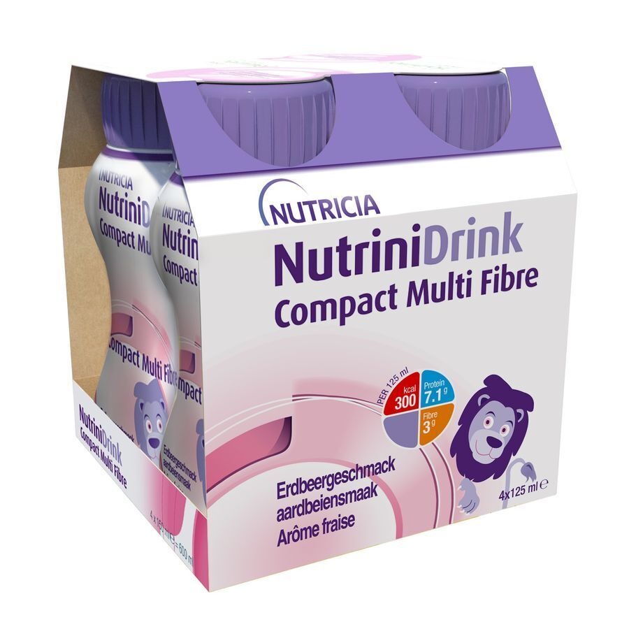 NutriniDrink Compact Multi Fibre Arôme Fraise Bouteilles 4x125ml