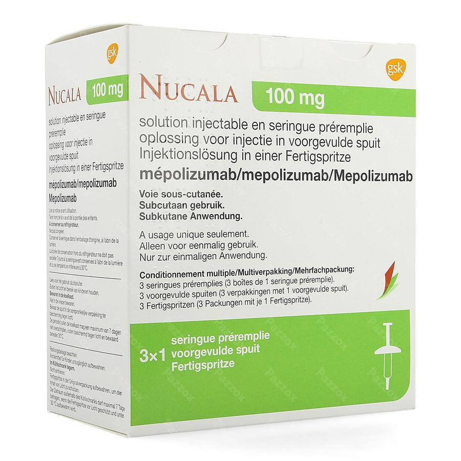 Nucala 100mg Sol Inj Ser Preremplie 3 X 1ml