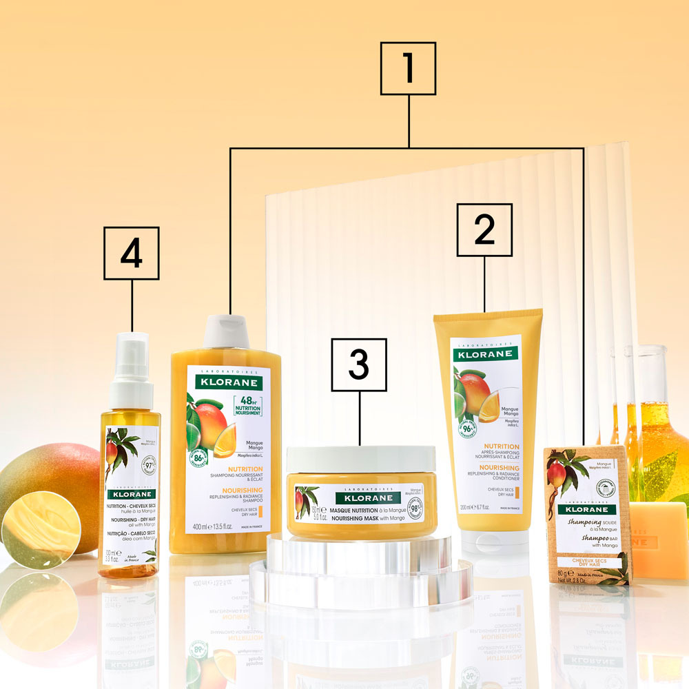 Klorane Mangue Shampooing Nutrition, Nourrissant & éclat, Cheveux secs 100ml