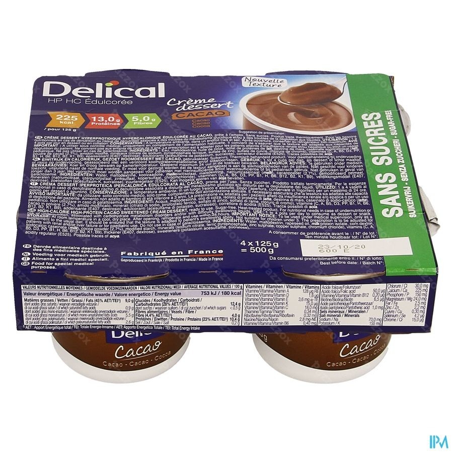 Delical Creme Dessert Hp-hc S/sucre Cacao 4x124g
