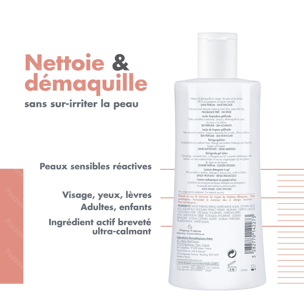 Avène Tolerance Lotion Nettoyante gélifiée, Peau réactive, Visage & yeux  400ml