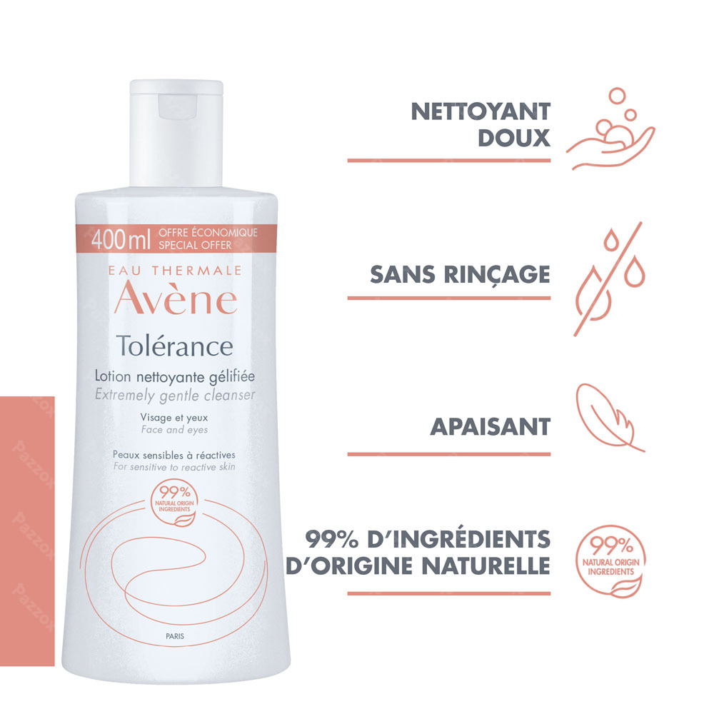Avène Tolerance Lotion Nettoyante gélifiée, Peau réactive, Visage & yeux  400ml