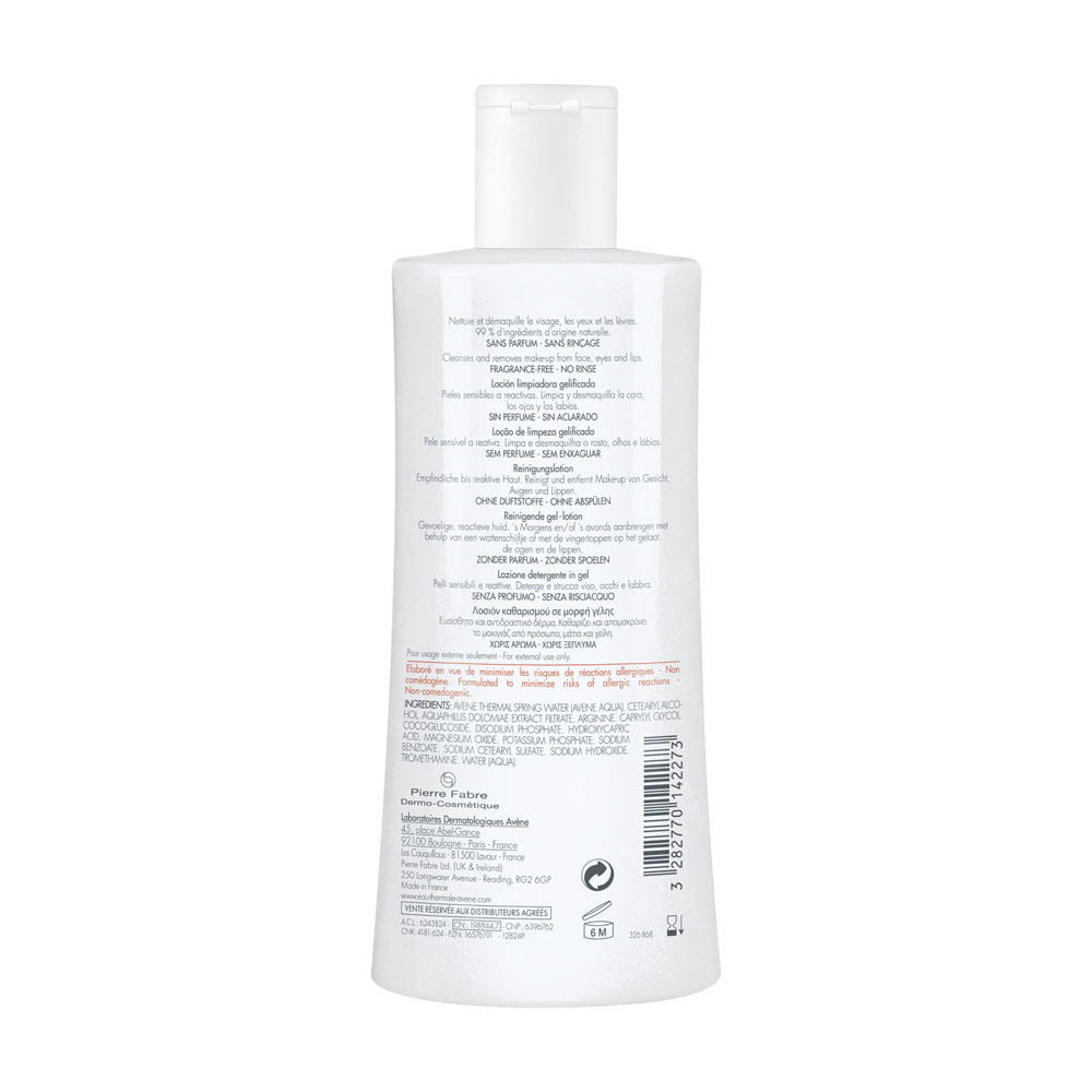 Avène Tolerance Lotion Nettoyante gélifiée, Peau réactive, Visage & yeux  400ml