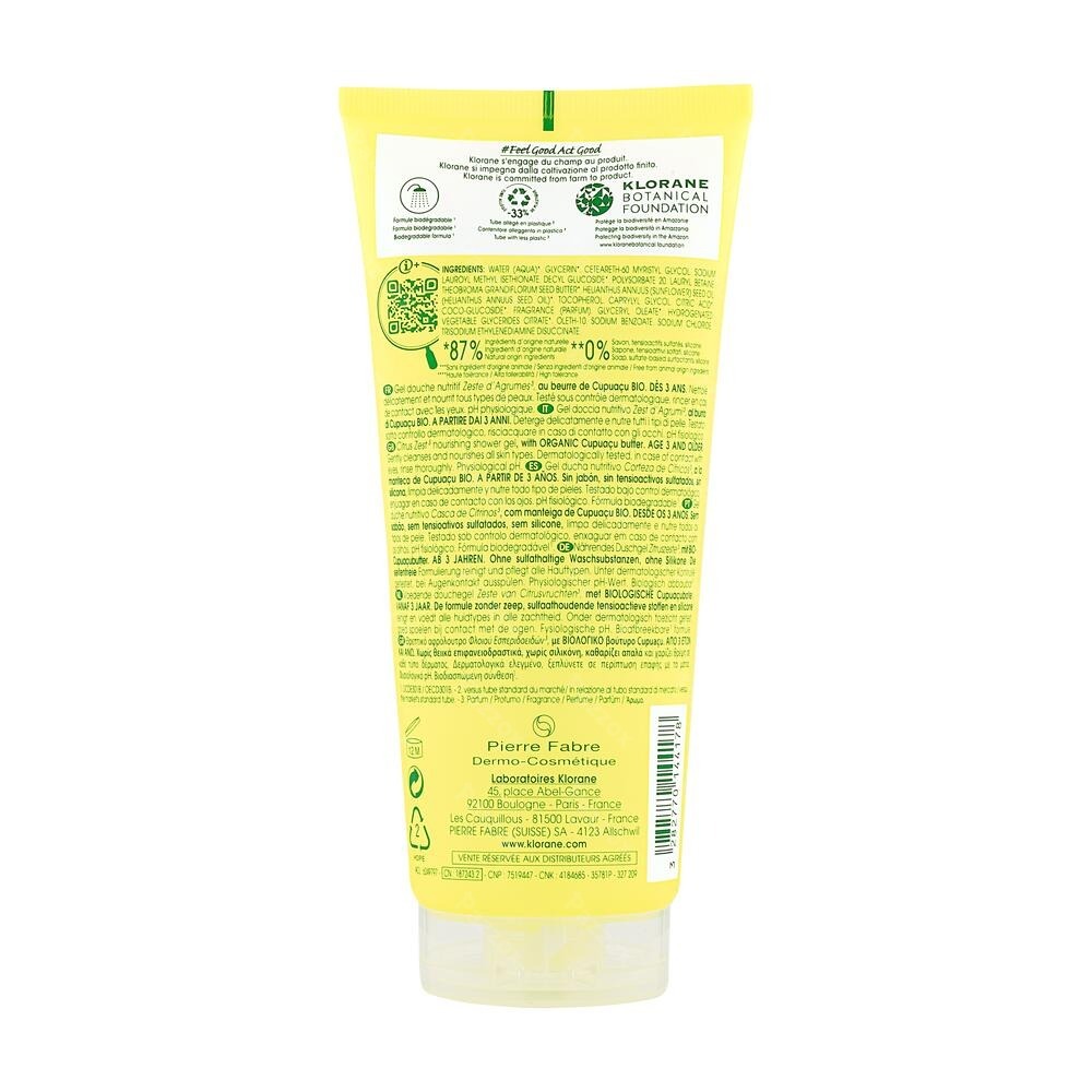 Klorane Corps Douche Gel Zeste Agrumes 200ml Nf