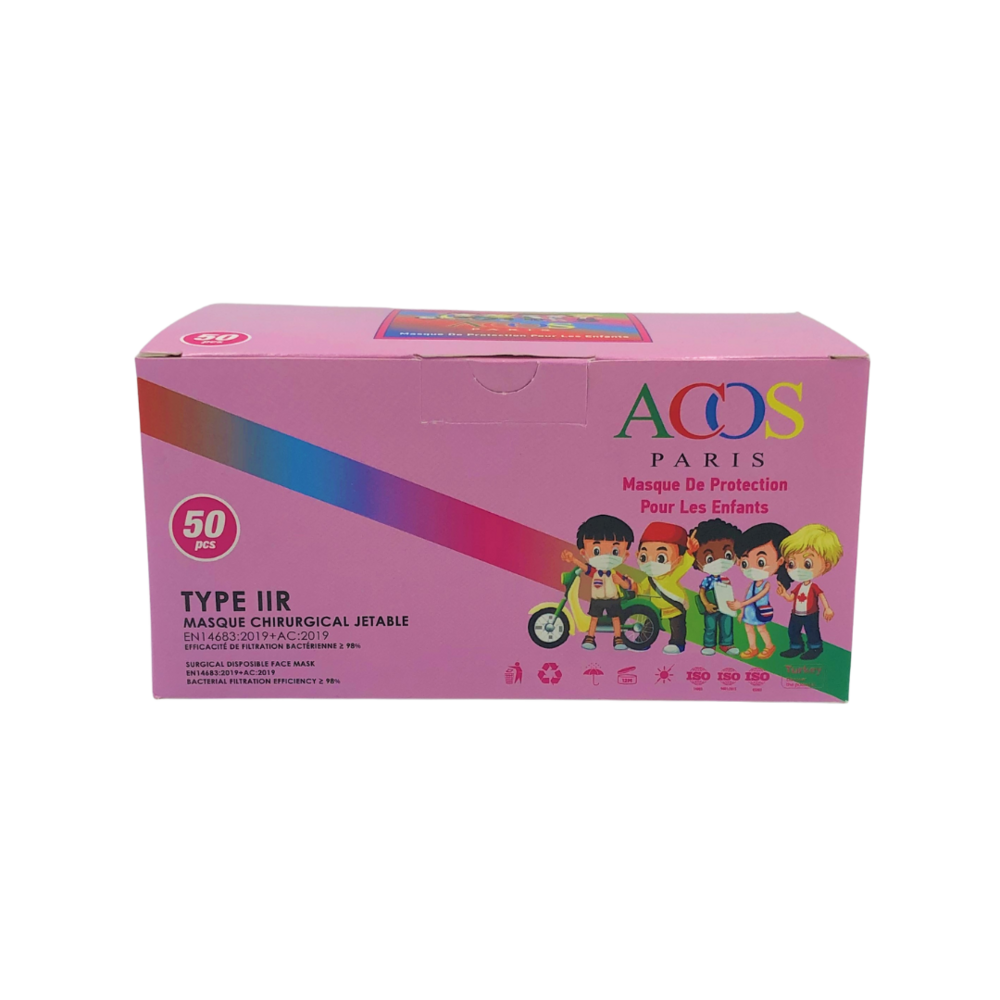 Masque Chirurgical Enfants Type IIR Rose 50 pièces
