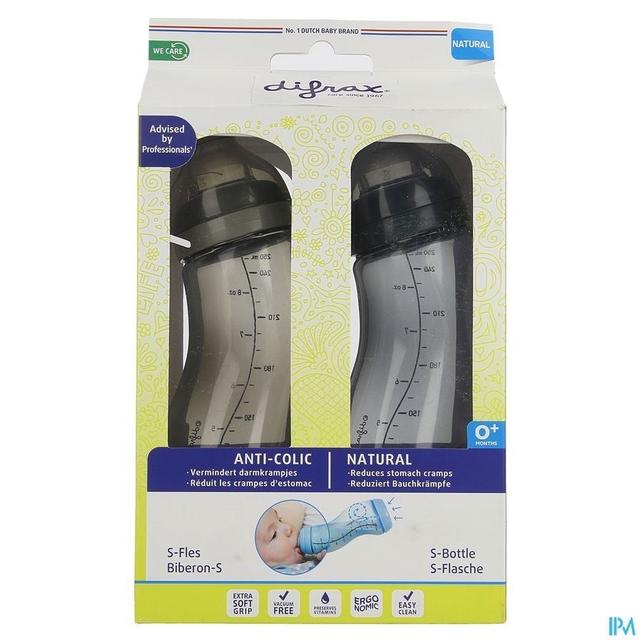 Difrax Biberon-s Natural Bl.-gris/gris 250ml 2pack