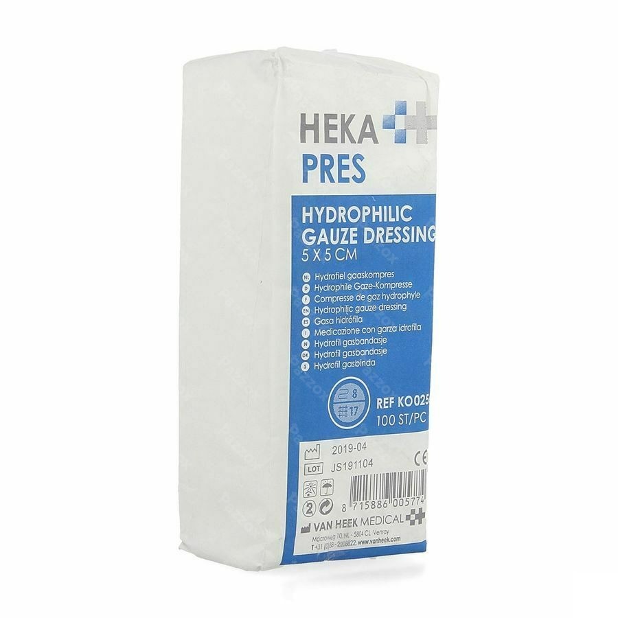 Hekapres Gauze Hydroph. 5x5cm 8pl 100