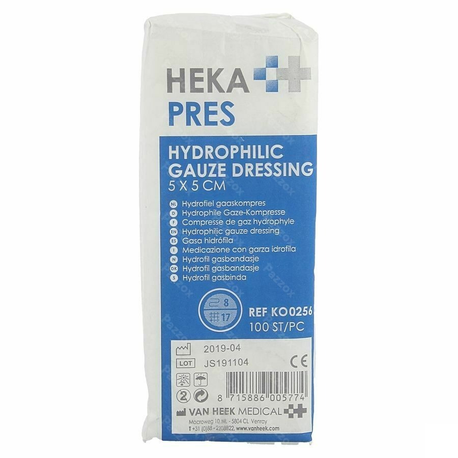 Hekapres Gauze Hydroph. 5x5cm 8pl 100
