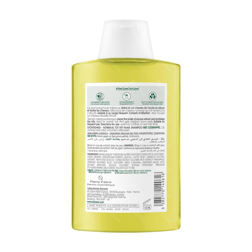 Klorane Shampooing Pulpe Cedrat 200ml
