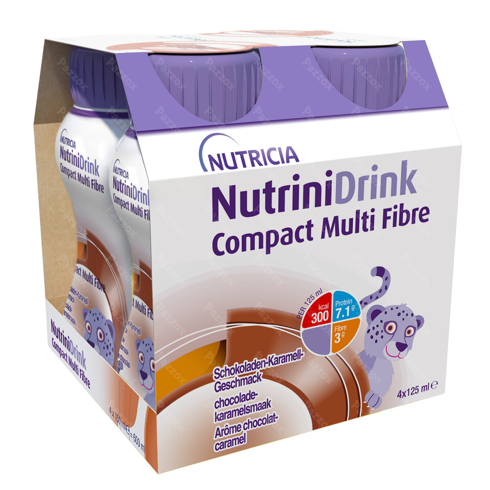 NutriniDrink Compact Multi Fibre Arôme Chocolat-Caramel Bouteilles 4x125ml