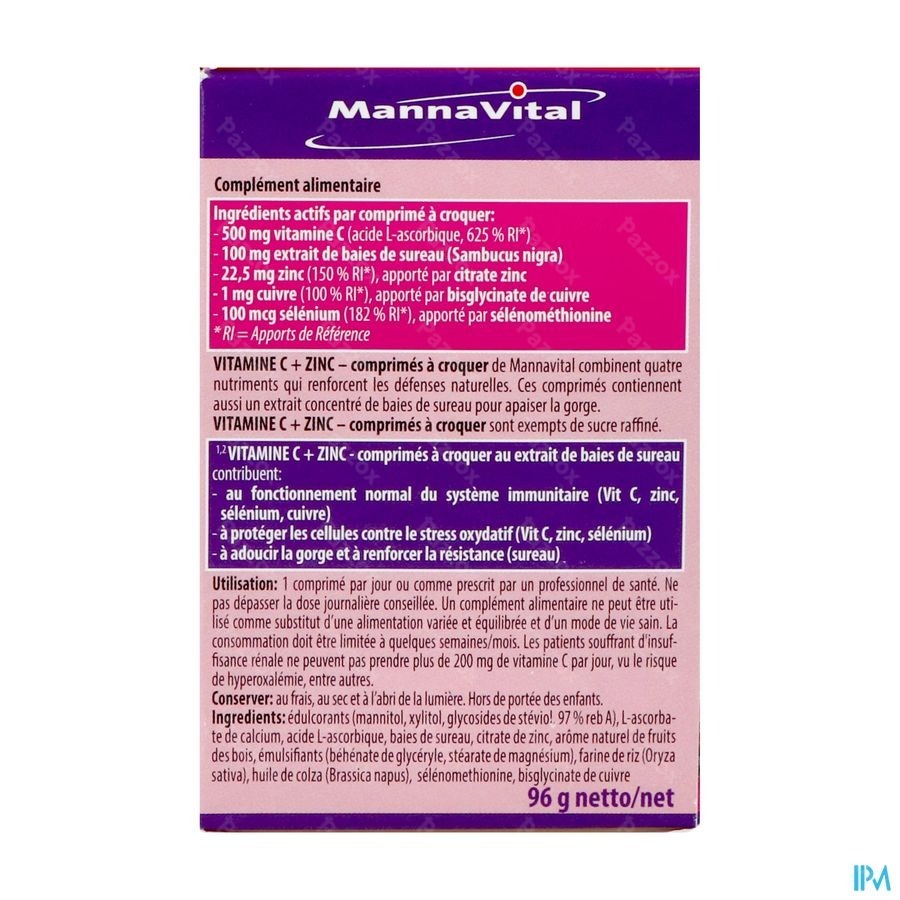 Mannavital Vitamine C + Zinc 60 Comprimés à Croquer