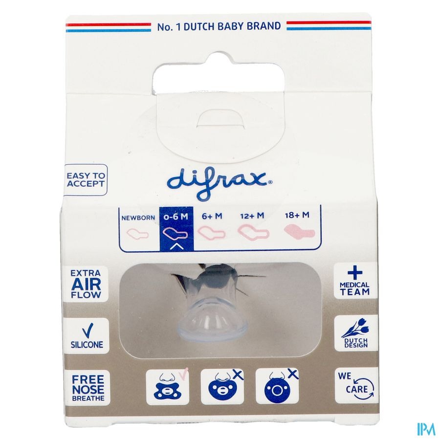 Difrax Sucette Dental 0-6 Mois Pure Gris/Clay