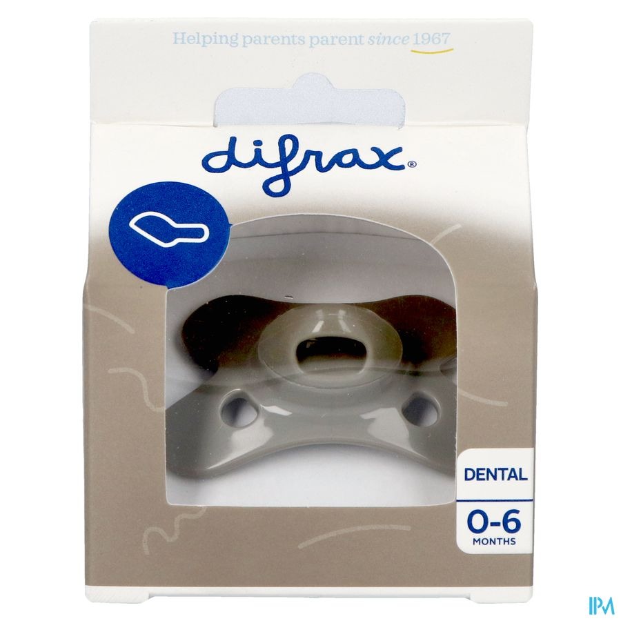Difrax Sucette Dental 0-6 Mois Pure Gris/Clay