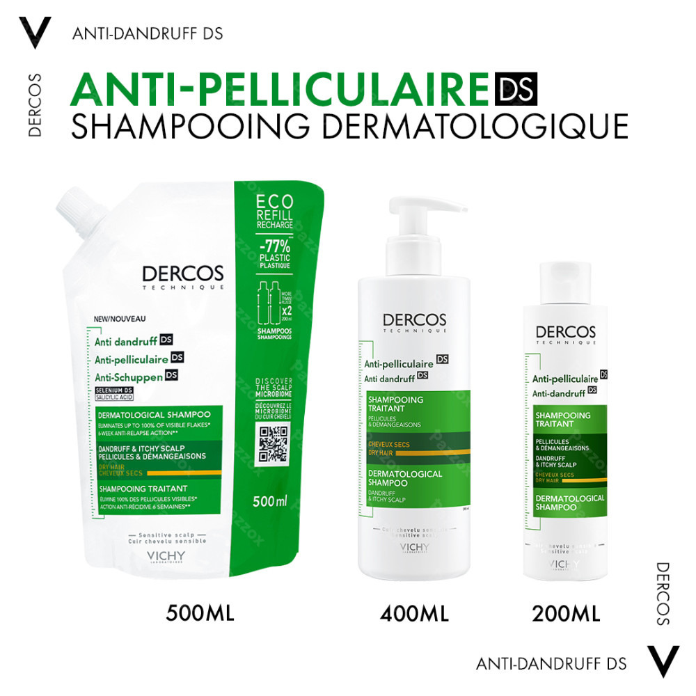 Vichy Dercos Shampooing Anti-Pelliculaire Cheveux Secs Refill 500ml