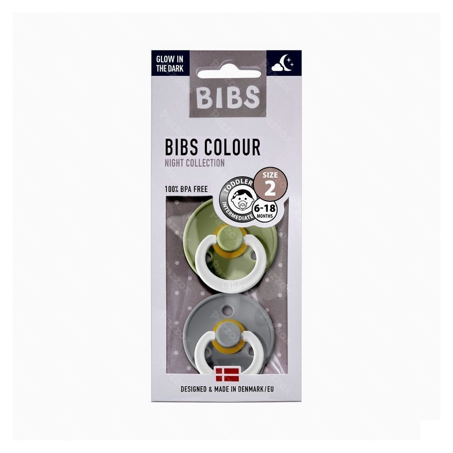 Bibs 2 Tetine Glow In The Dark Sage/cloud 2 Pieces
