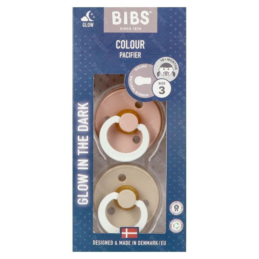 Bibs 3 Tetine Glow In The Dark Blush/vanille 2 Pieces