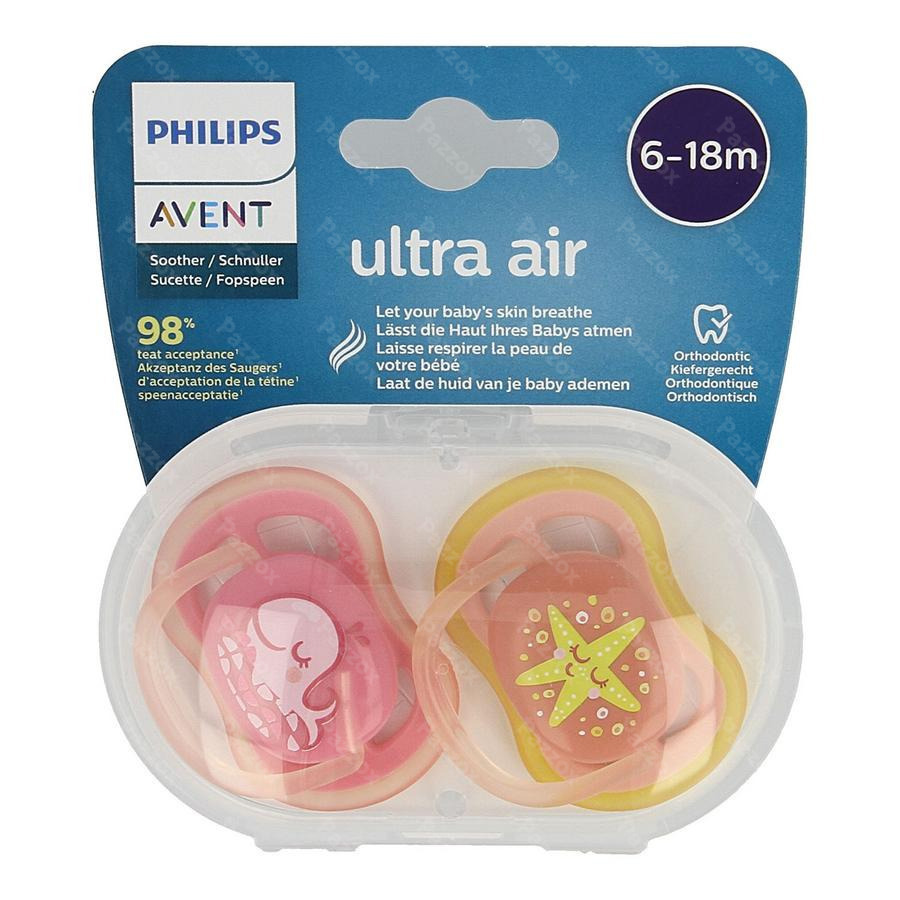 Philips Avent Ultra Air Tetine Girl 6-18m Scf084/04 2 Pieces - Pazzox