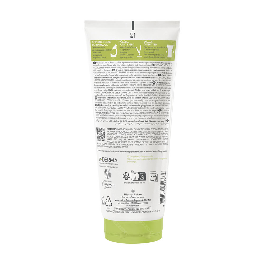 A-Derma ExoMega Control Crème Nuit Emollient Reparatrice 200ml