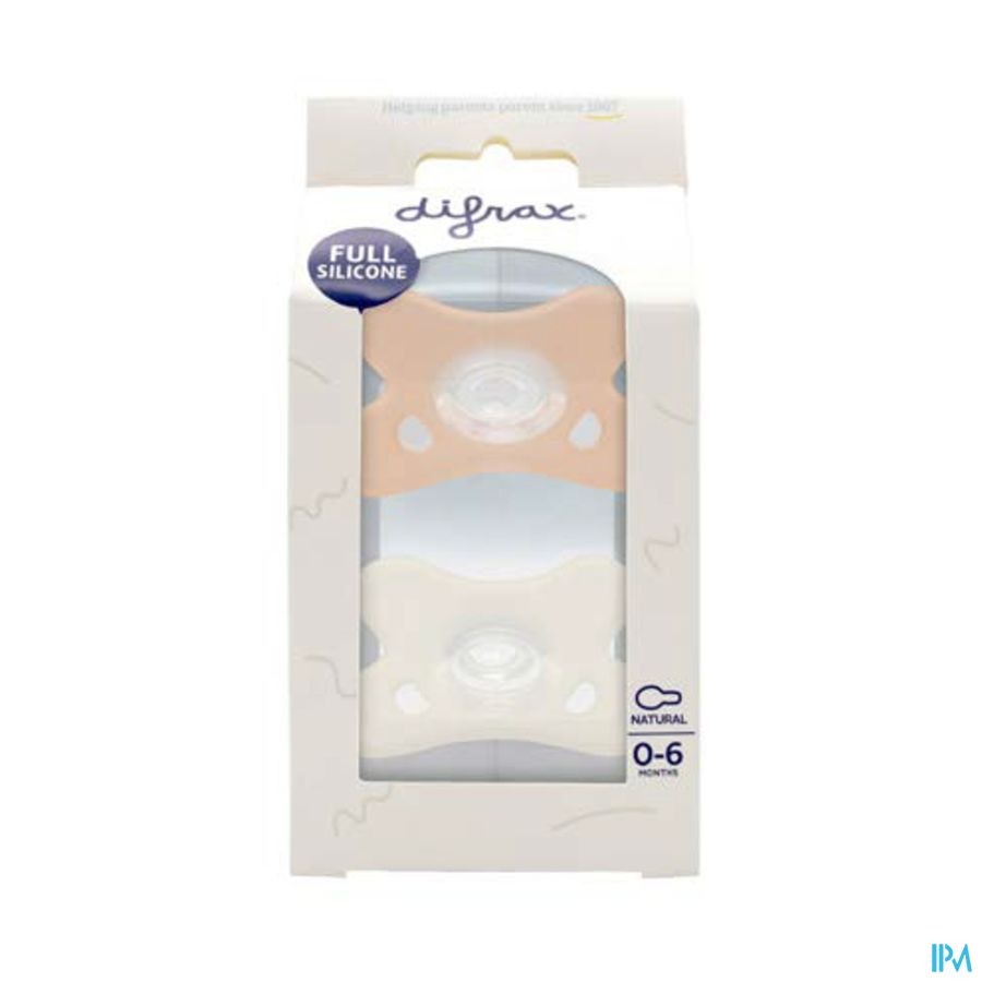Difrax Sucette Natural 0-6m 2pack Blanc/rose