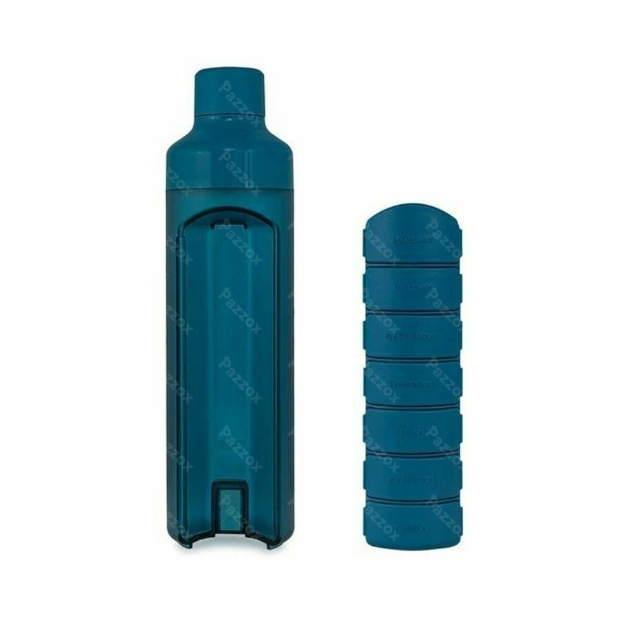 Yos Water Bottle & Pill Box Weekly Bold Blue