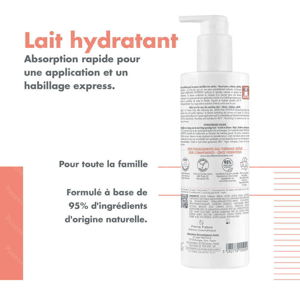 Avène Xeracalm Nutrition Lait hydratant, Peau sensible sèche 400ml
