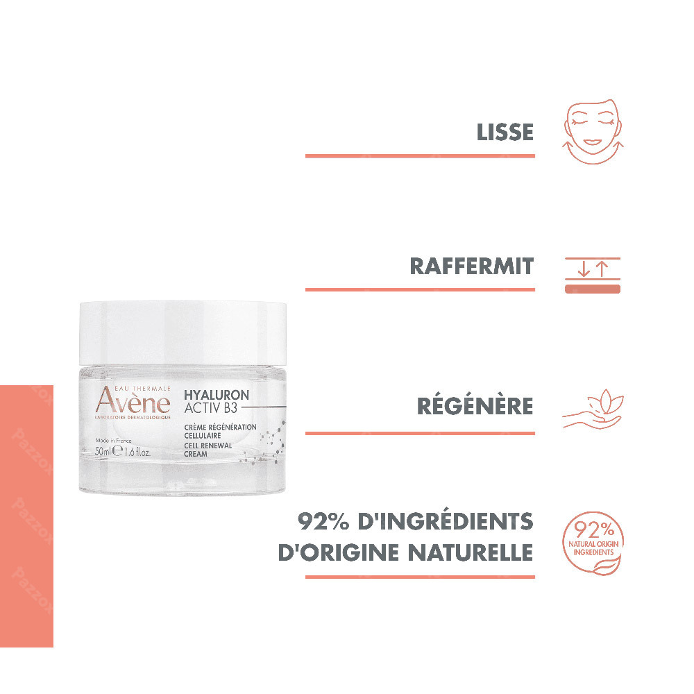 Avène Hyaluron Activ B3 Crème régénération cellulaire anti-âge, Acide hyaluronique & Niacinamide 50ml