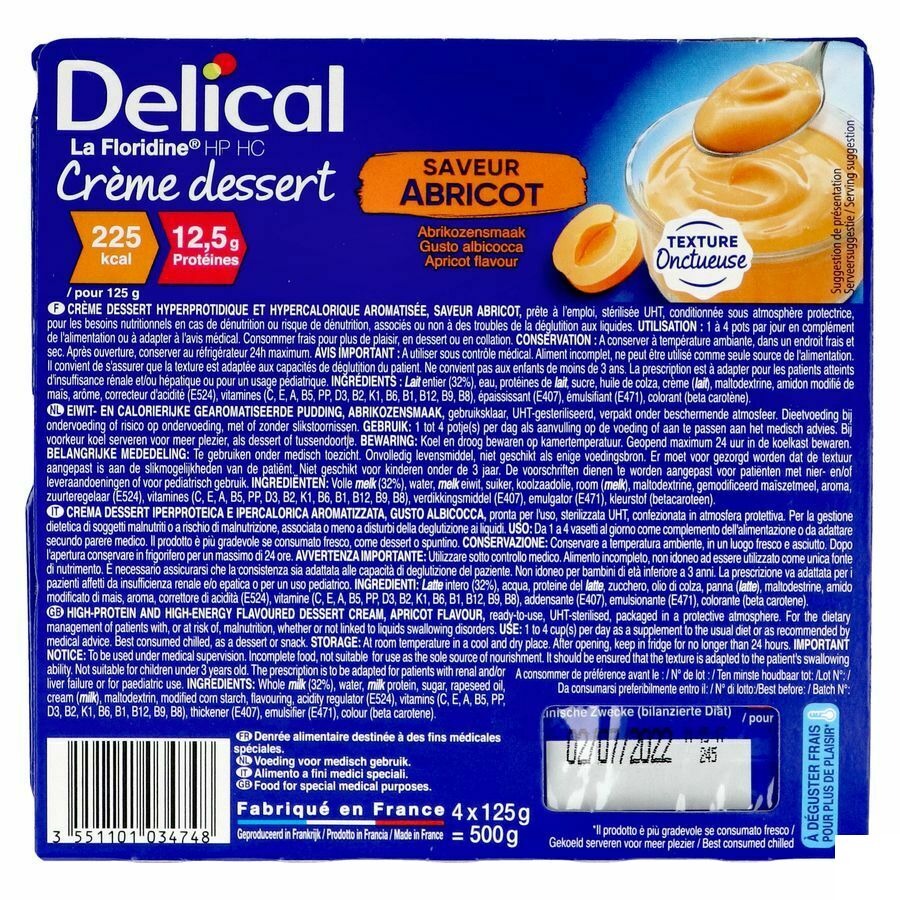 Delical Creme Dessert La Floridine Abricot 4x125g