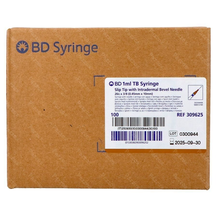 Bd Luer Slip Tip Sering.1ml+aig.26g 3/8'' Ster 100