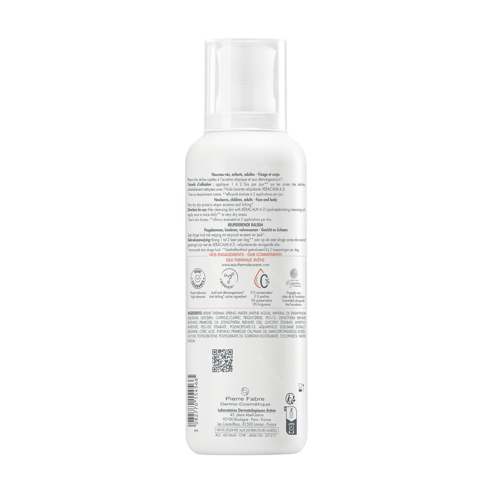 Avène XeraCalm A.D Baume relipidant, Peau très sèche sujette à l'eczéma atopique et aux démangeaisons 400ml