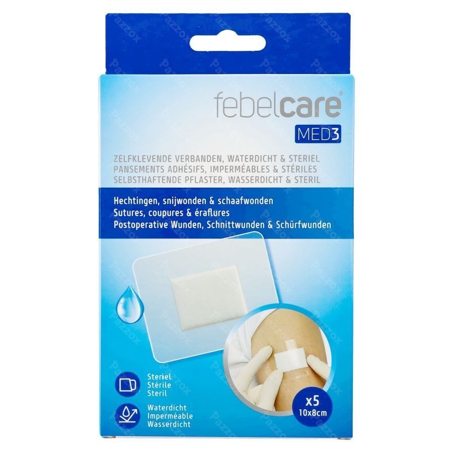 Febelcare Med3 Pans. Adh. Ster. Wtp 8x10cm 5