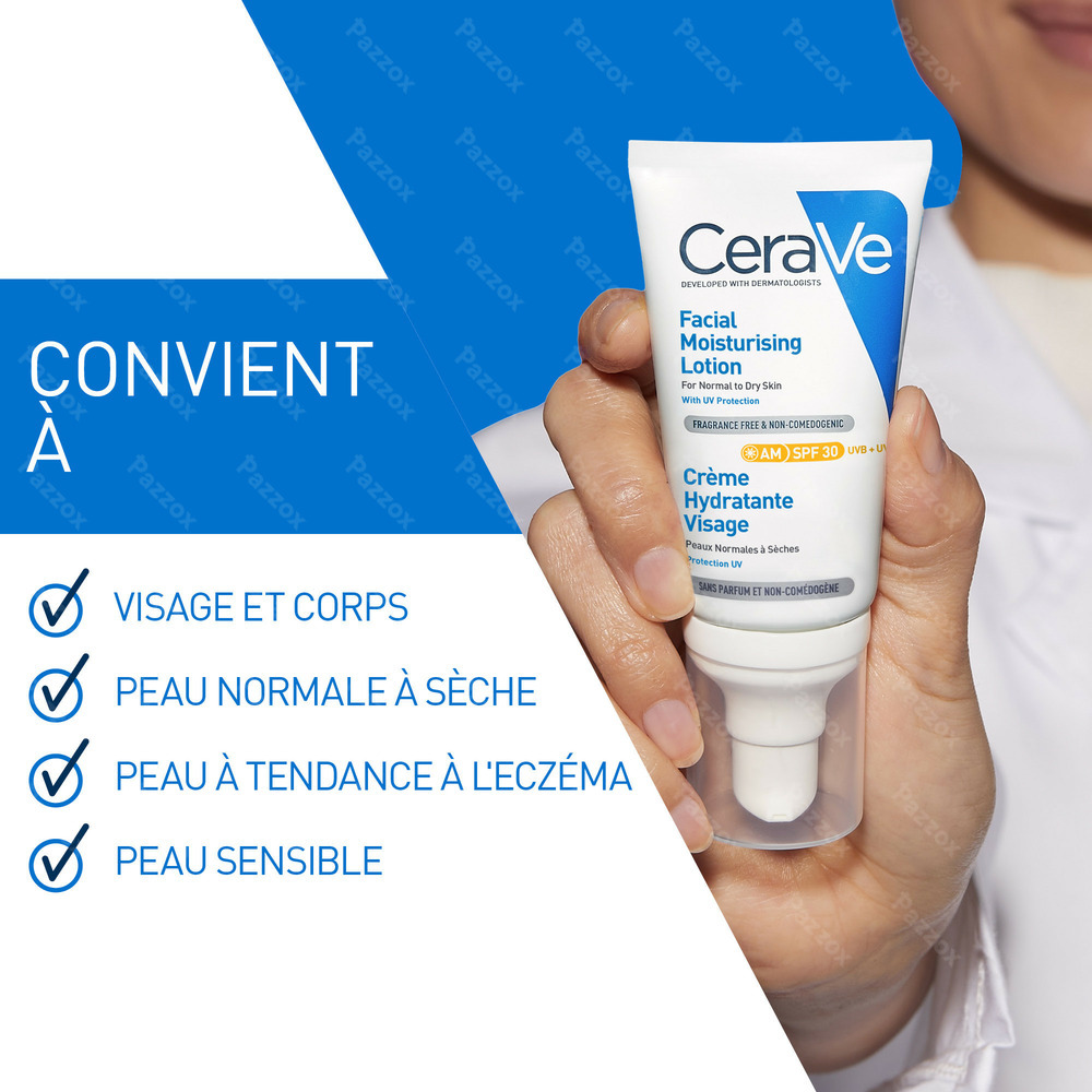 CeraVe Crème Hydratante Visage SPF 30, 2 x 52ml