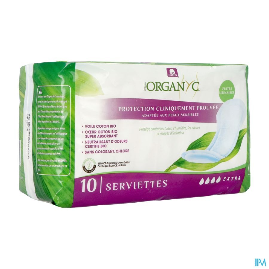 Organyc Fuites Urinaires Serviettes Extra 10